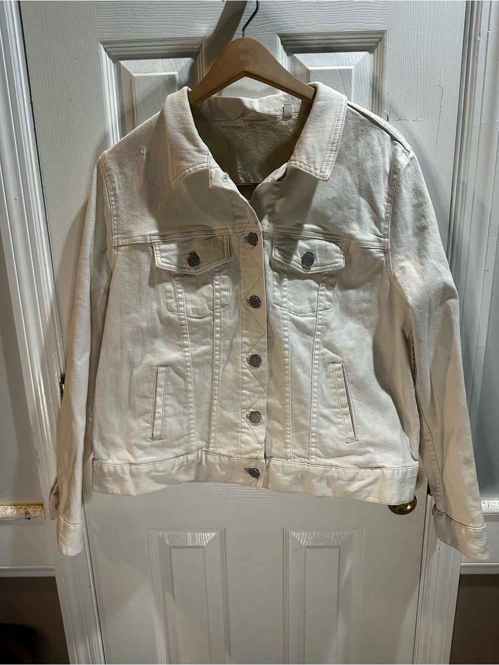 Soft Surroundings Ivory Denim Jacket Eyelet Trim Pockets Capsule Large